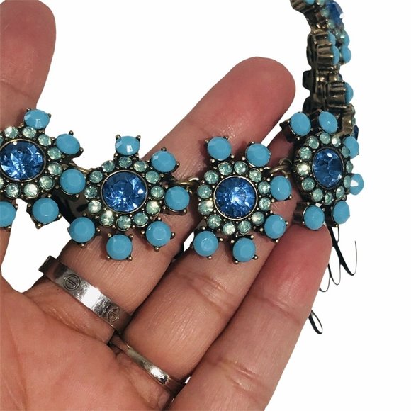 Statement Necklace 20" Blue Faux Turquoise Rhinestone Jewelry - Picture 3 of 7